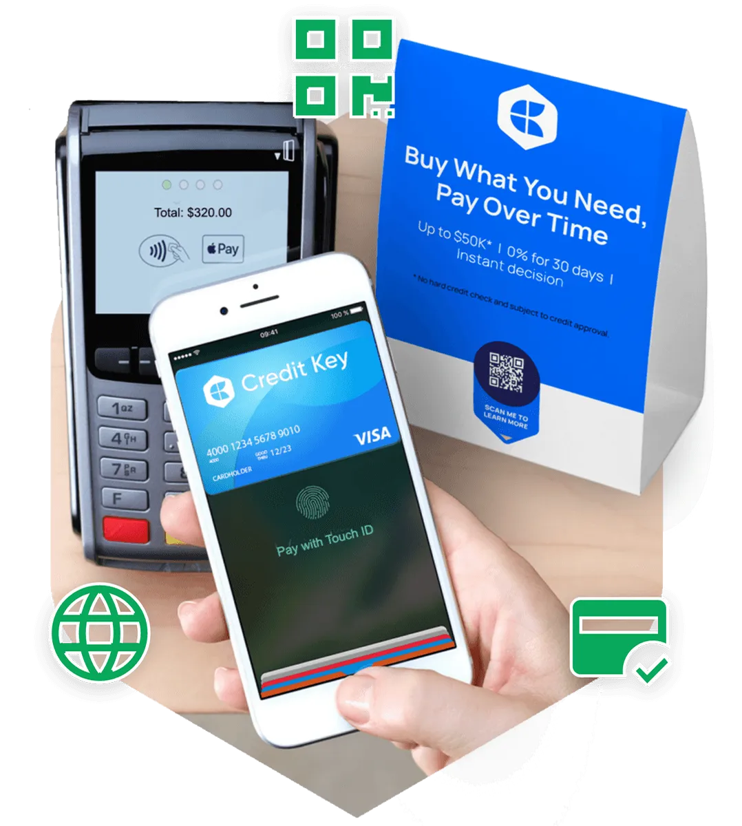Phone using tap to pay functionality to pay with Credit Key using no integration in-store option